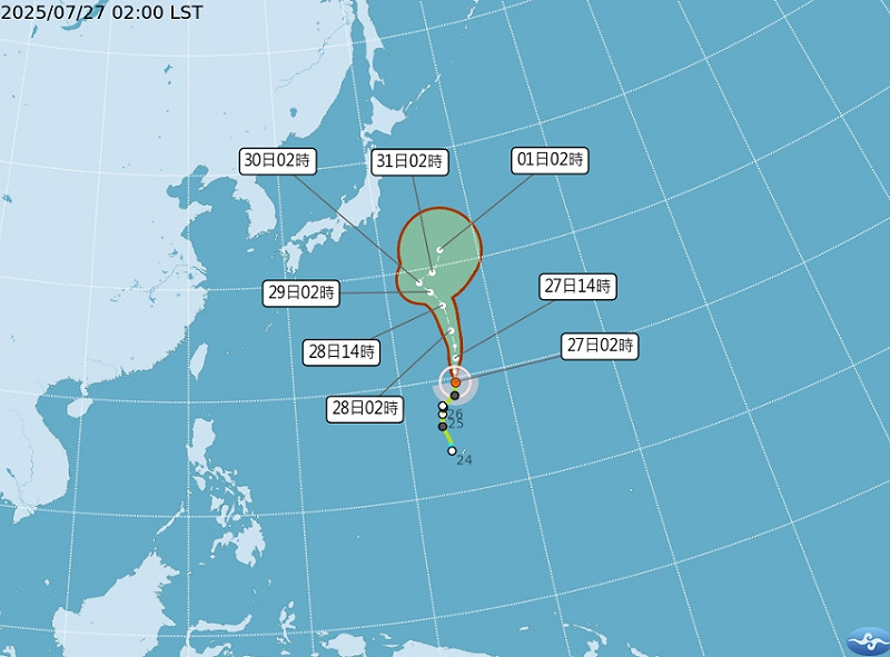 輕度颱風柯羅莎今天清晨2時生成,目前距離遠、對台無直接影響。 圖/中央氣象署