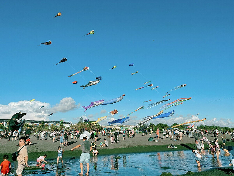 2025旗津風箏節以「Go Go Party」為主題，集結鯨魚、大章魚、海龜等多元海洋生物及各式主題風箏。   圖：高雄市觀光局/提供