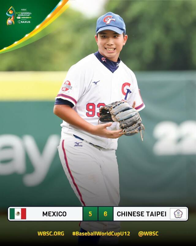 U12世界盃棒球賽台灣隊預賽最終以6比5擊敗墨西哥。（圖取自x.com/WBSC）   