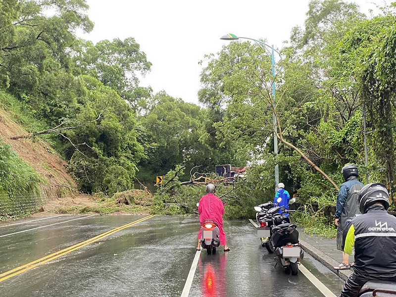 受大雨影響,彰139線環山路669號前有路樹倒塌,造成道路封閉,汽機車無法通行。(民眾提供)中央社記者吳哲豪傳真 114年7月31日