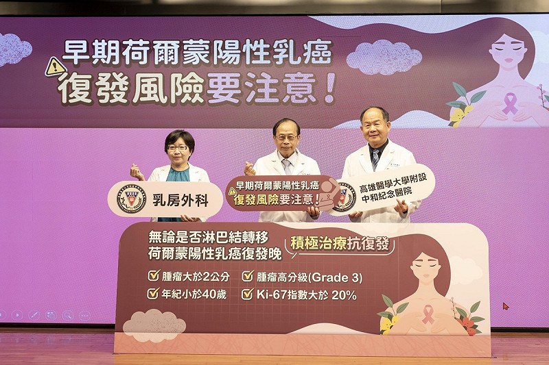 高醫乳房外科主任甘蓉瑜、高醫乳房外科侯明鋒、高醫副院長陳芳銘(左至右)。   圖：高醫/提供