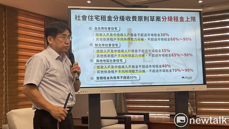 國土管理署署長吳欣修說明「社會住宅租金分級收費原則」草案。 圖:高逸帆/攝 國土管理署署長吳欣修說明「社會住宅租金分級收費原則」草案。 圖:高逸帆/攝