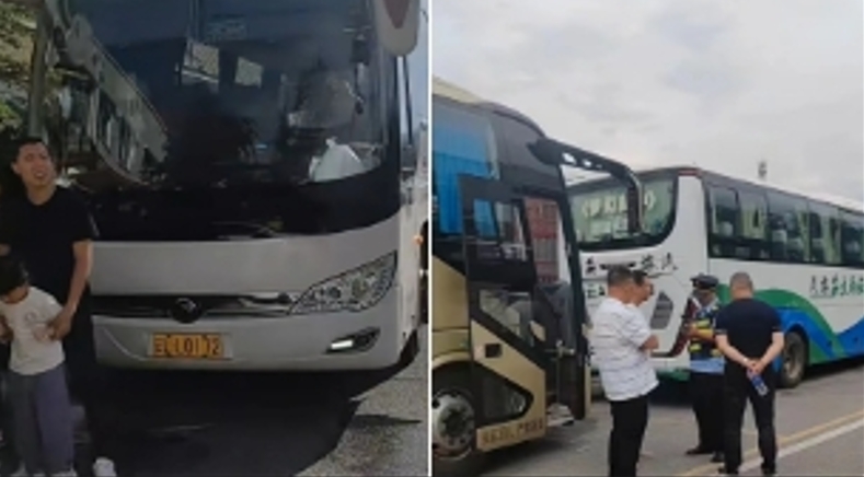 昆明安寧市讀書鋪服務區 7 月 30 日下午發生遊客滯留事件，旅遊公司因未收到大巴士車資而將 129 名旅客放鴿子。   圖 : 翻攝自環球網