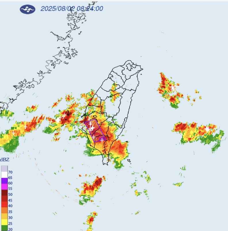 氣象署針對嘉義縣、台南市、高雄市、屏東縣發布大雷雨即時訊息。   圖/氣象署