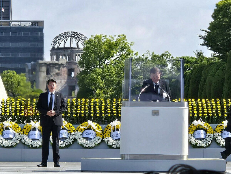  石破茂在致詞時表示，核武悲劇不能再重演。 圖：翻攝自石破茂X 