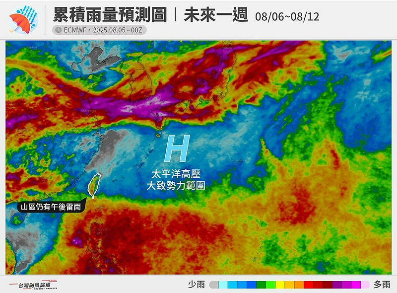 睽違半個月以上，太平洋高壓勢力重返台灣上空，展望接下來7至10天回歸高溫炎熱的盛夏。   圖：取自台灣颱風論壇