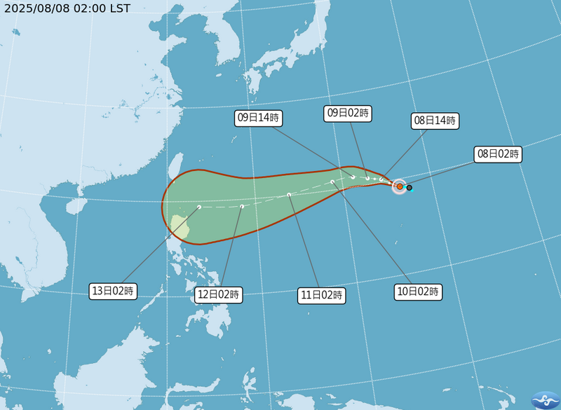 氣象署表示，原位於關島附近海面的熱帶性低氣壓，已於清晨2時發展為第11號颱風楊柳。   圖：氣象署提供