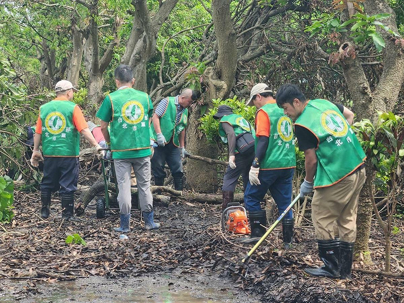 民進黨台北市黨部主委張茂楠帶領50名黨工與志工南下嘉義縣水上鄉協助重建   圖：民進黨台北市黨部提供