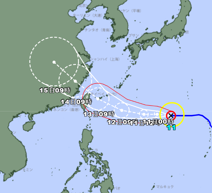美、日則維持通過台灣北部,不排除成為「西北颱」。 圖:取自日本氣象廳