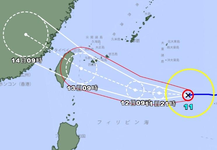  楊柳颱風日本氣象廳最新路徑預測。 圖：日本氣象廳 