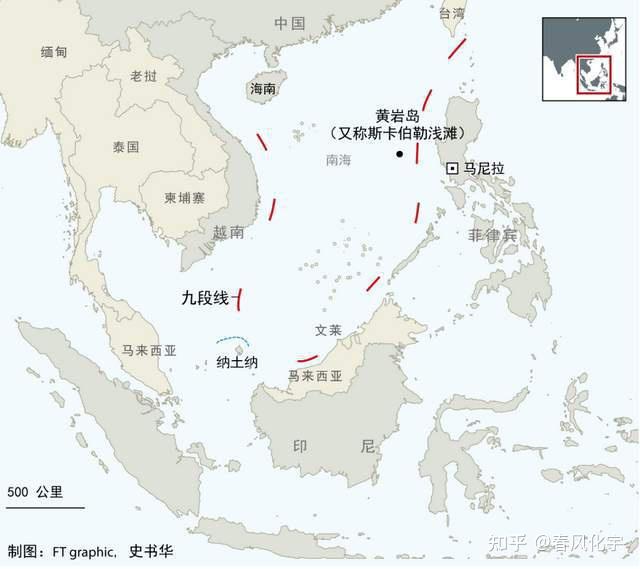中國所聲稱之「九段線」勢力範圍,菲律賓毗鄰最東端,扼守南海通往西太平洋的要道。圖:翻攝自知乎 中國所聲稱之「九段線」勢力範圍,菲律賓毗鄰最東端,扼守南海通往西太平洋的要道。圖:翻攝自知乎
