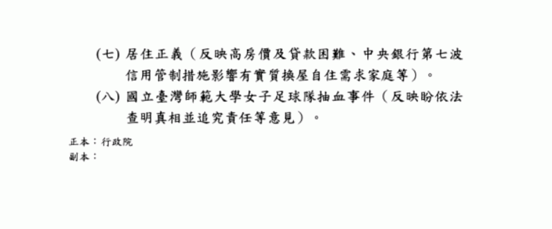 總統府函文給行政院「每月例行彙整民眾陳情案件」。   圖：總統府提供