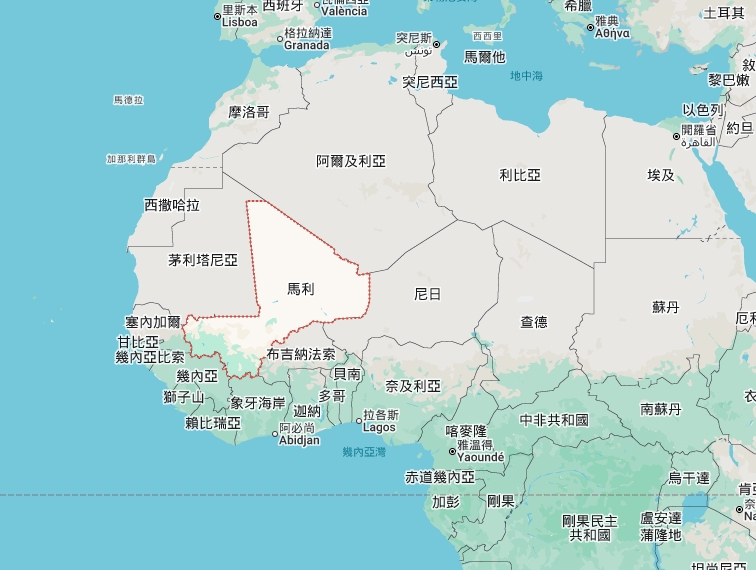 非洲國家馬利地理位置圖。 圖 : 翻攝自Google Map