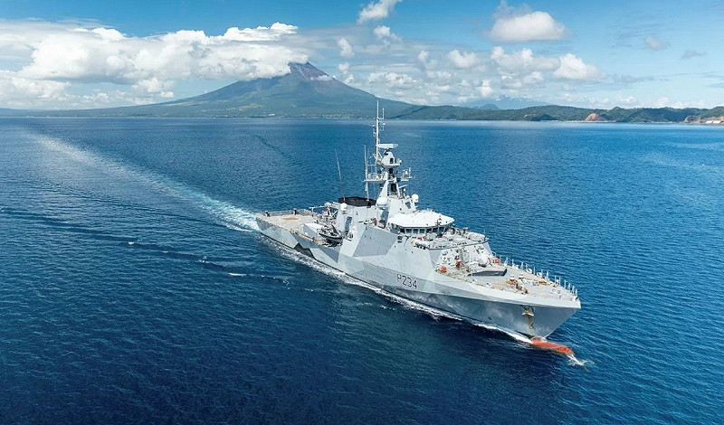 2025年6月，經台灣海峽南下的英國河級巡邏艦「史佩號（HMS Spey P234）」。   圖：翻攝Philippine Navy