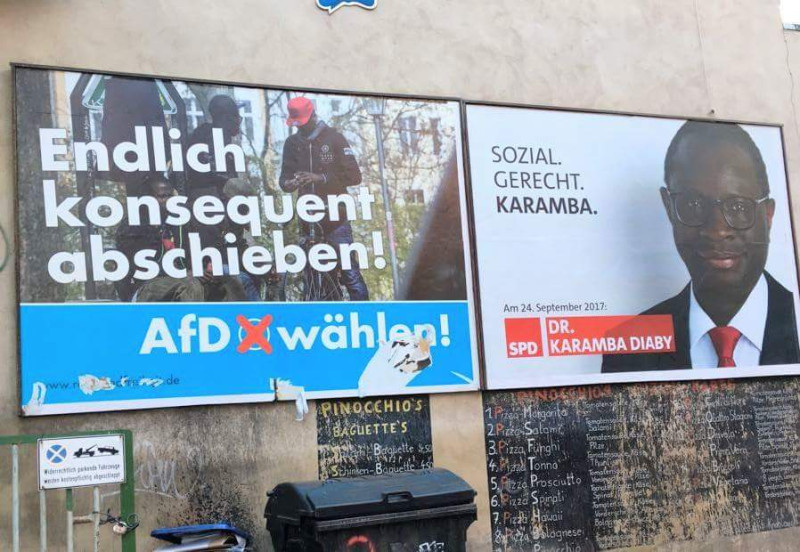 狄亞比（Karamba Diaby）在2013年參選國會議員，最後不僅跌破眼鏡，成為德國首位非洲出生的議員，並且在東德的哈雷市勝選，現正尋求連任。   圖：翻攝自Karamba Diaby臉書