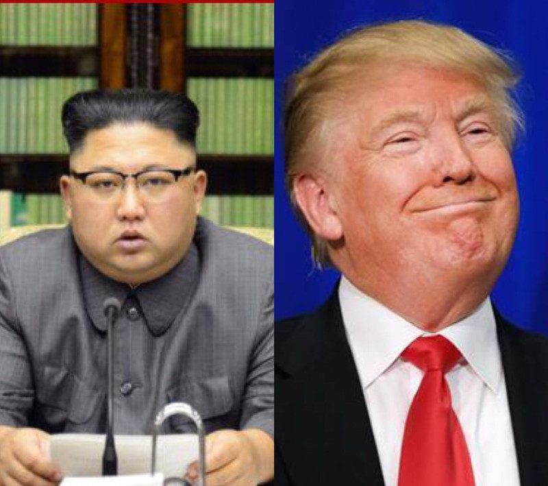 美國總統川普在聯合國大會公開表達將「完全摧毀」北韓，金正恩表示，會讓川普付出巨大的代價。   圖：新頭殼合成