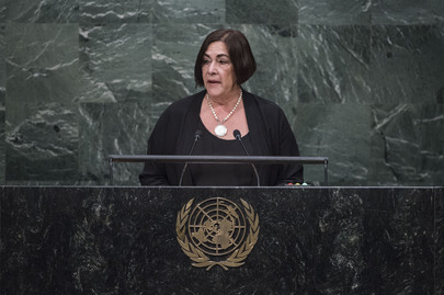 尼加拉瓜副外長兼駐聯合國常任代表盧碧蕾，在聯合國大會總辯論最後一天，發言力挺台灣。   圖：翻攝聯合國/Amanda Voisard