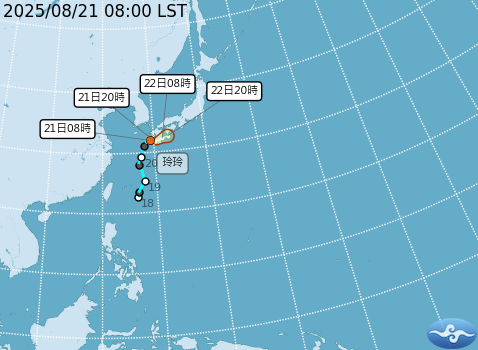 玲玲颱風在今日上午增強為輕度颱風，由於颱風形成後向東方移動，暫時不會影響台灣。   圖：中央氣象署／提供