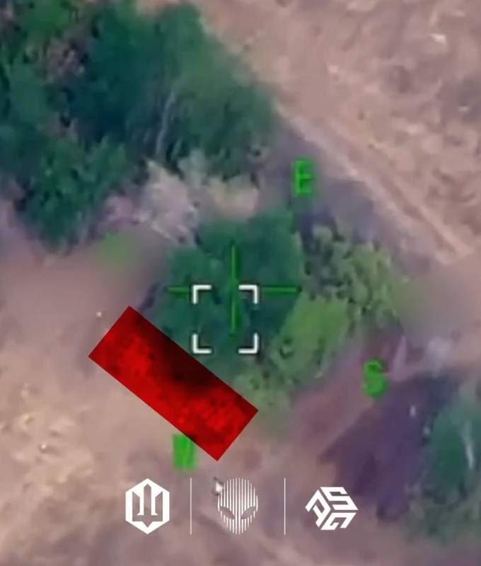 烏克蘭國防部發布的無人機影片,下方中間的外星人頭像為第 412 獨立無人機團「納美西斯」徽記。 圖:翻攝自 X