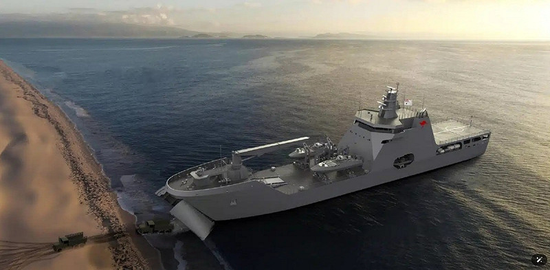 美軍新建中型登陸艦，將參考荷蘭達門海軍造船廠LST-100。圖為LST-100渲染圖。   圖：翻攝Damen Shipyards Group