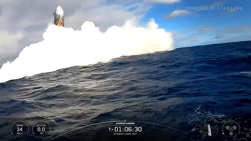 美國太空探索公司 SpaceX 於當地時間 26 日舉辦第 10 次星艦試射活動,返回地球的星艦也按照計畫,成功在印度洋海域濺落。 圖:擷取自 @SpaceX X 分享影片