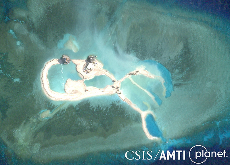 越南正在南海大規模填海造島。 圖:翻攝自X帳號@AsiaMTI 越南正在南海大規模填海造島。 圖:翻攝自X帳號@AsiaMTI