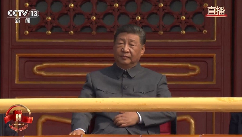 中國國家主席習近平上午近9點,出席九三閱兵活動。 圖:翻攝央視直播