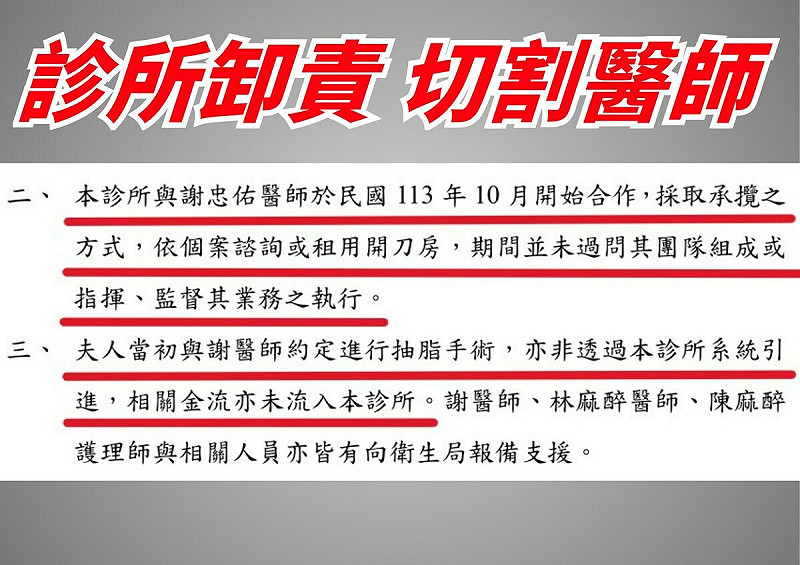 診所推稱只是出借開刀房給醫生 圖:立委陳昭姿辦公室提供