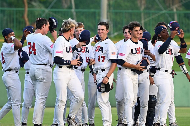 U18世界盃棒球賽美國隊7日以9比3擊敗德國隊，拿下預賽3連勝，為目前B組唯一不敗球隊。圖為美國隊6日與台灣交手畫面。（WBSC提供）中央社記者謝靜雯傳真　114年9月7日   