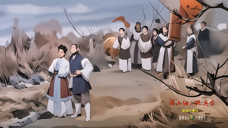 《梁山伯與祝英台》黃梅交響詩是融合黃梅調、交響樂與 AI 彩墨動畫的跨界製作。   圖 : 富瑜文教基金會/提供