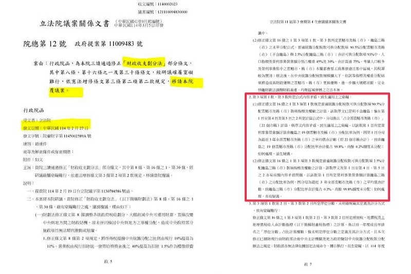  周軒直接在臉書曬出當時行政院給立法院覆議文書公文，內容明確載明「第3項第1款、第3款所定公式內容矛盾，致生適用上之罣礙」。 圖：翻攝周軒臉書 