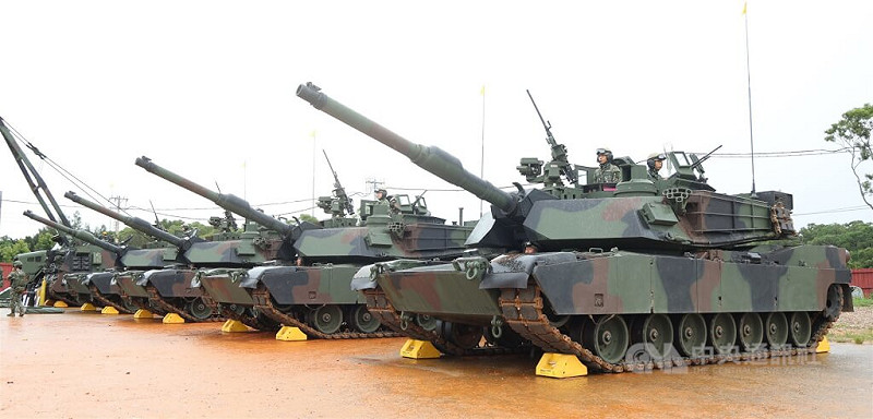 圖為國軍新竹坑子口訓場展示M1A2T戰車。（中央社檔案照片）   
