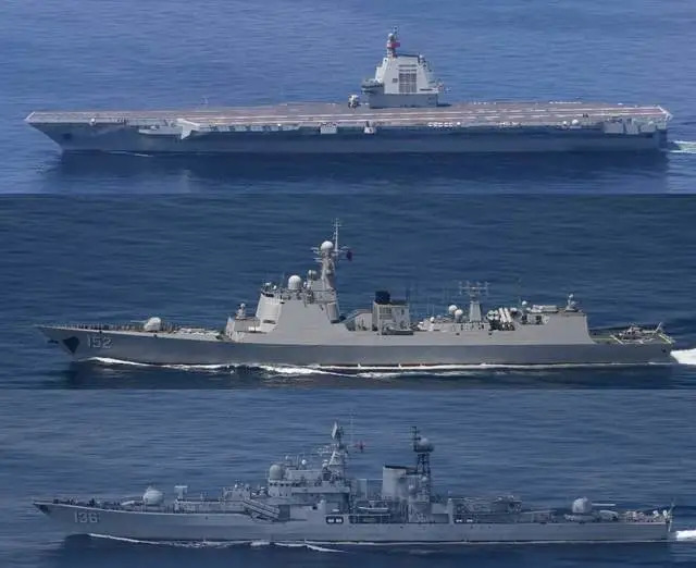 由上到下為:中國電磁彈射航母「福建號」、導彈驅逐艦「紹興號」、導彈驅逐艦「福州號」 圖:翻攝自 日本海上自衛隊 由上到下為:中國電磁彈射航母「福建號」、導彈驅逐艦「紹興號」、導彈驅逐艦「福州號」 圖:翻攝自 日本海上自衛隊