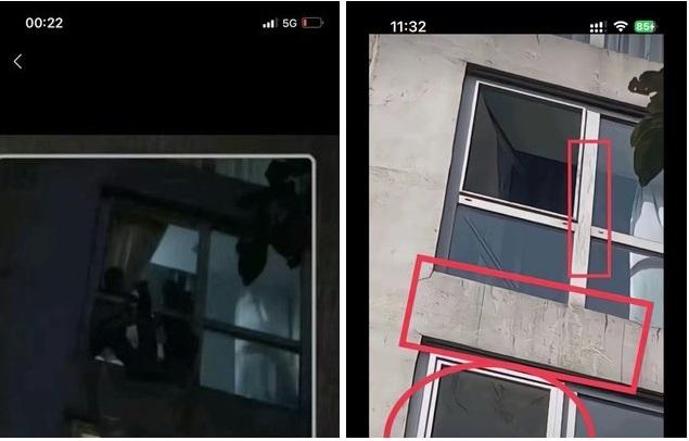 中國男星于朦朧日前被發現墜亡在住家社區一樓，雖然警方宣稱此案不涉及刑事犯罪，但許多網友分析事發現場的照片後，質疑于朦朧很可能並非自殺。(圖右為于朦朧住家窗戶，圖左為示意圖)   圖：翻攝自 @xinwendiaocha X 帳號