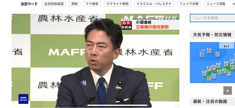  小泉進次郎將在本週舉行記者會正式宣佈出馬。 圖：攝自NHK 