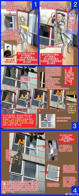  網友模擬還原于朦朧墜樓時的狀況 圖：翻攝自 X 