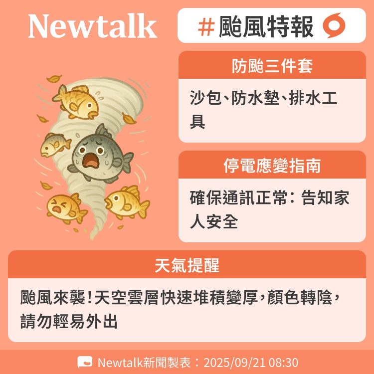 颱風來襲！天空雲層快速堆積變厚，顏色轉陰，請勿輕易外出 圖：Newtalk製表   