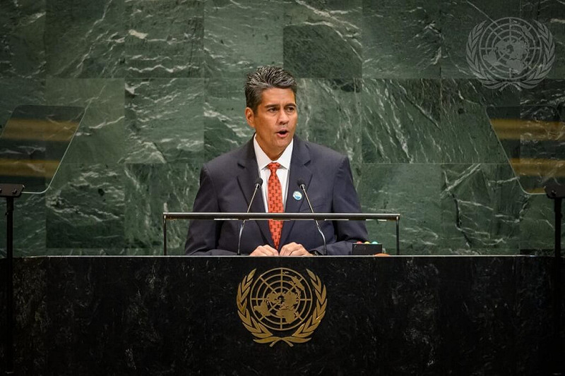 帛琉總統惠恕仁在聯合國大會上發言。   圖：取自x.com/Journal_UN_ONU