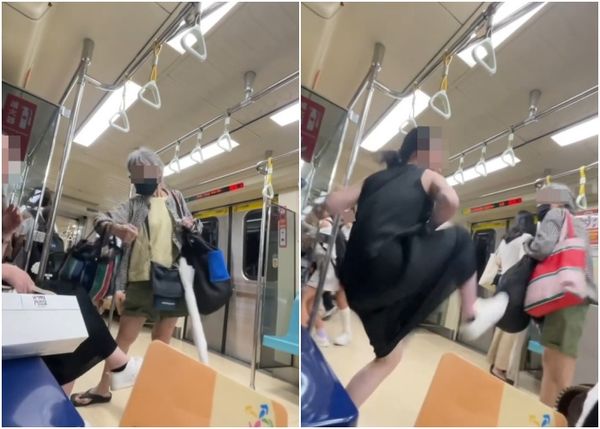 北捷老婦挑釁要求讓座遭男子一腳踹飛。   圖：翻攝Threads＠queen7_910