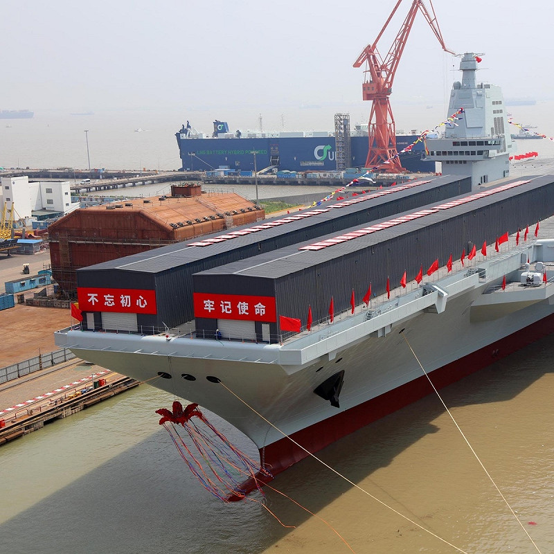 中國解放軍據傳已開工建造第四艘航母。圖為第三艘航母「福建艦」。   圖：翻攝自 X