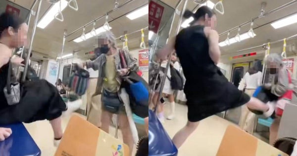 北捷爆發優先席爭議，婦人逼讓座遭踹飛。   圖：翻攝自Threads
