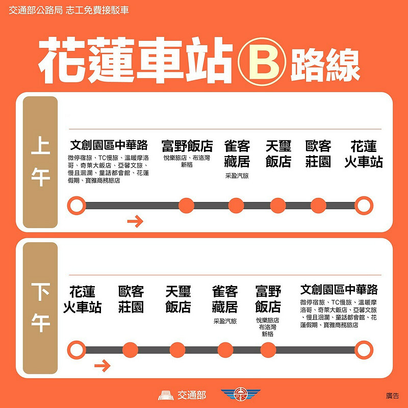 接駁專車-花蓮車站B路線 圖:交通部公路局/提供