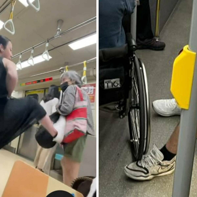 北捷阿嬤逼座遭踹掀議，潔媽昨(3)日發文分享明道高中生在公車上默默伸腳擋輪椅守護老翁，未語卻感動全車，呼籲社會傳遞正向力量。   圖：翻攝自 threads、潔媽粉專/新頭殼 合成