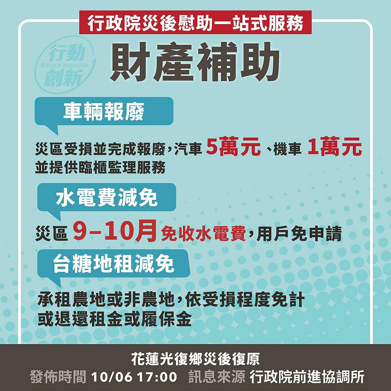 行政院災後慰助一站式服務，財產補助。   圖：行政院提供