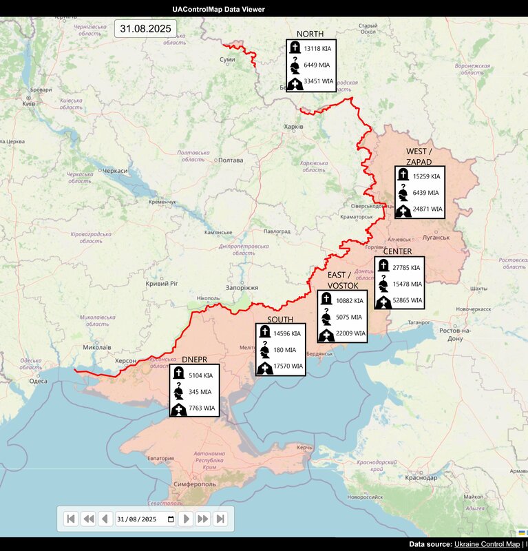  針對俄國今年傷亡數字的其中一份推估。圖：翻攝自 X《Ukraine Control Map》