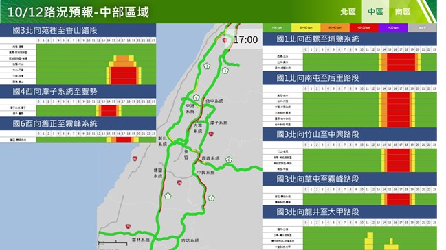 10月12日國道中部地區易壅塞路段。   圖：高公局／提供