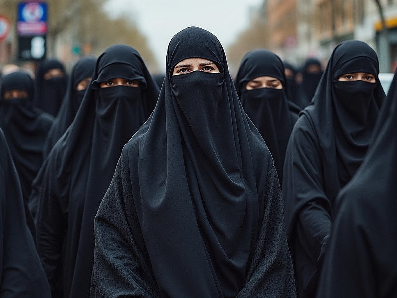 草案內容包含公共空間禁止穿戴伊斯蘭傳統服飾波卡（Burqa）與尼卡布（Niqab），不得遮面，否則將罰3000歐元。   圖：翻攝自 X