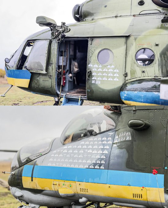 烏克蘭空軍的 Mi-8 、 Mi-24 直升機也持續執行著擊落俄軍空中目標的任務，成績最好的兩架直升機分別擊落了 32 、 122 個俄軍空中目標。   圖：翻攝自 @bayraktar_1love X 帳號