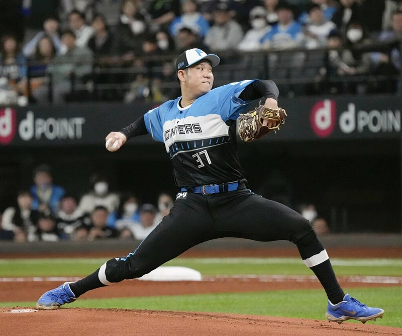 日本職棒北海道日本火腿鬥士隊台灣投手古林睿煬。（共同社）   