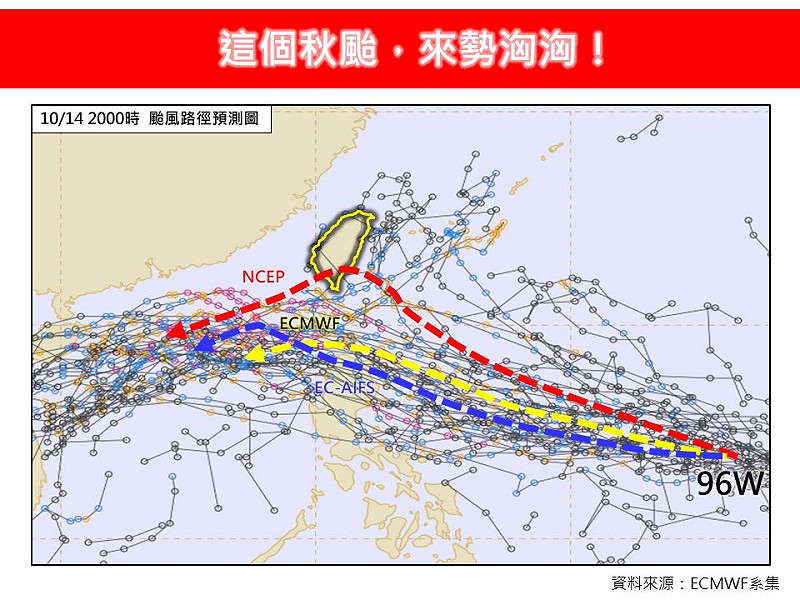 準「風神」颱風模式預報路徑預測。   圖：取自林老師氣象站臉書粉專